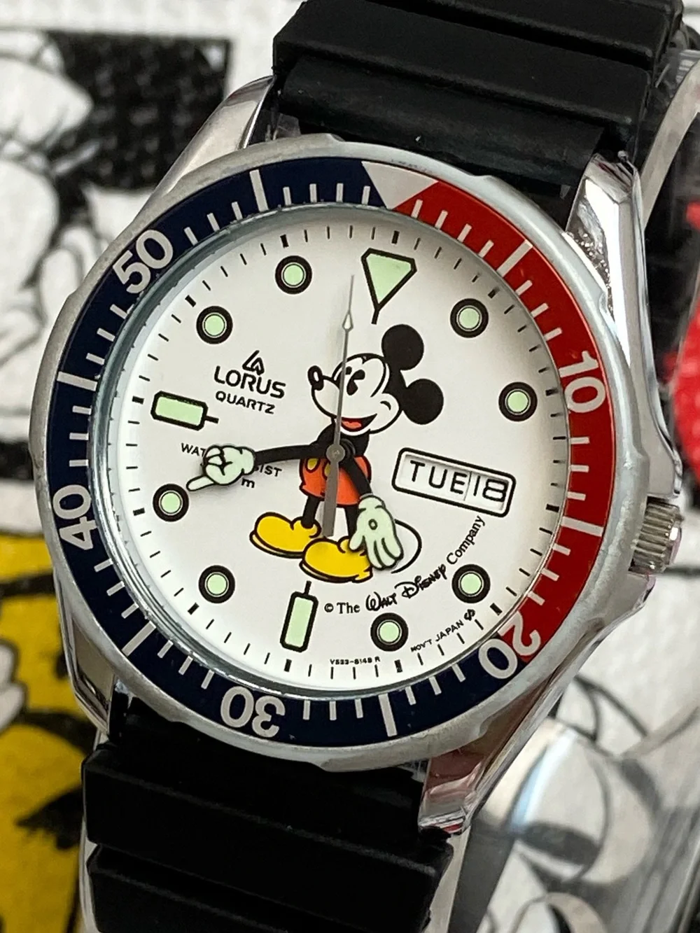 Vintage Disney X Lorus (Seiko) Mickey Mouse Pepsi Bezel Diver Style Watch HTF